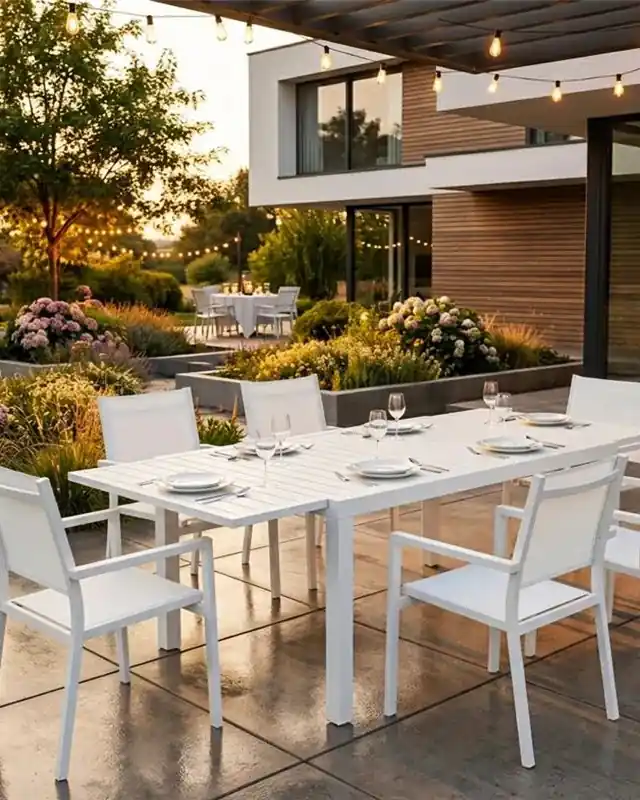 Tavolo da giardino 140x100 allungabile con 6 sedie bianco Solo Oggi