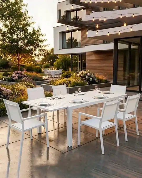 Spedizione Espresso Tavolo da Giardino 160x100 allungabile con 6 sedie bianco