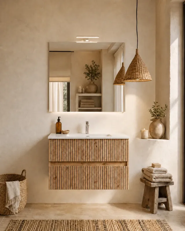 Acquista Ora Mobile bagno 60x46 Panama cannettato rovere naturale con lavabo e specchio