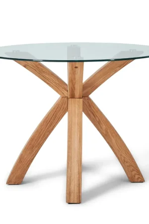 Ultime Pezzi Sidney - Tavolo da pranzo in vetro con gambe in rovere massiccio Ø100 cm