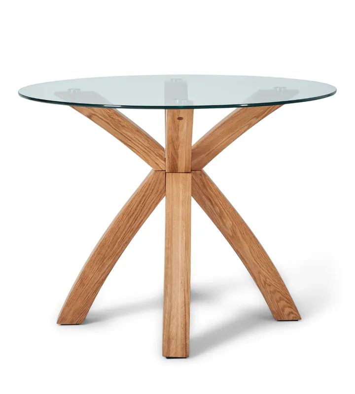 Ultime Pezzi Sidney - Tavolo da pranzo in vetro con gambe in rovere massiccio Ø100 cm