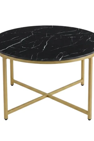 Tavolino Ashley Ø80 cm in marmo nero con gambe incrociate dorate Scelto Dai Clienti