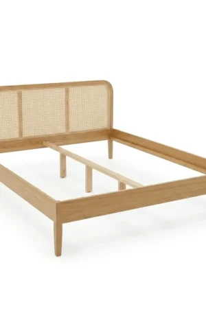 Struttura letto Jamie in rovere con testata in vimini rattan 180x200 cm Promo Stagionale