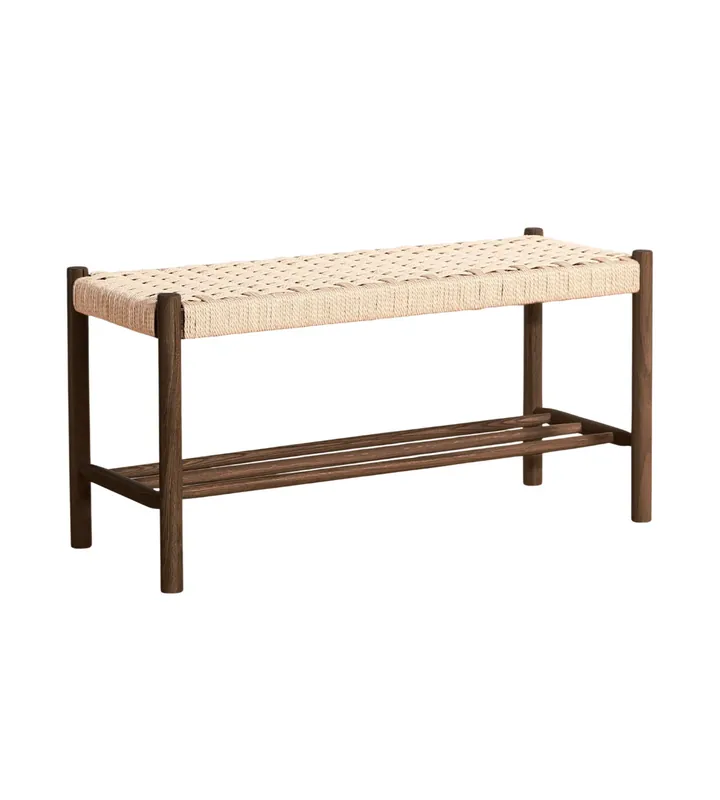 Prezzo Basso Panca Mathew in rovere affumicato con seduta intrecciata 90x35x45 cm