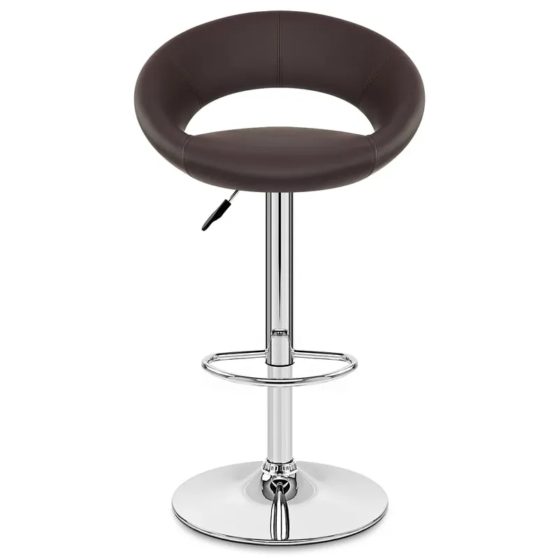 Sgabello Ecopelle Cromato - Crescent Imbottito Marrone Offerta Speciale