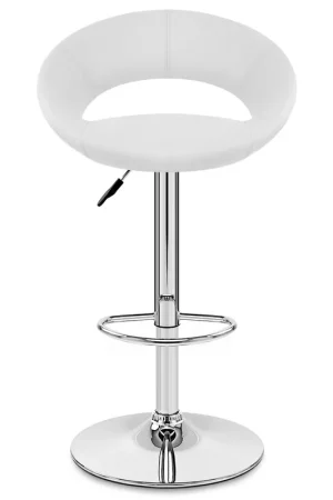 A Buon Prezzo Sgabello Ecopelle Cromato - Crescent Imbottito Bianco