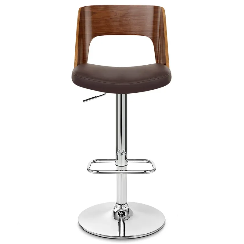 Sgabello Pelle Legno Cromato - Carmen Marrone Must-Have