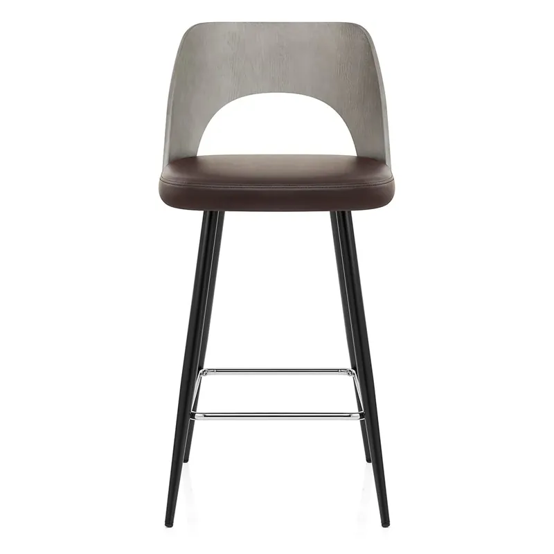 Sgabello Legno Grigio Ecopelle - Leo Marrone Spedizione Espresso