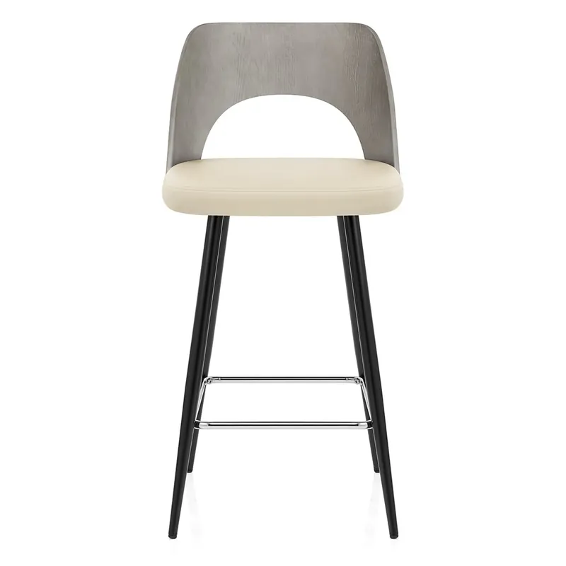 Reso Gratuito Sgabello Legno Grigio Ecopelle - Leo Crema