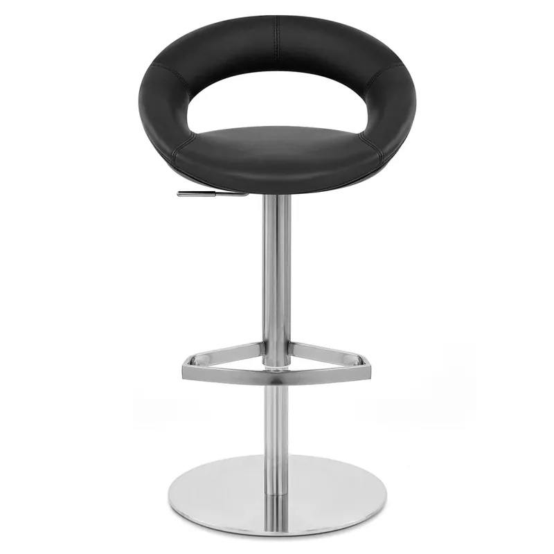 Sgabello Pelle Cromo Satinato - Crescent Imbottito Nero Miglior Prezzo